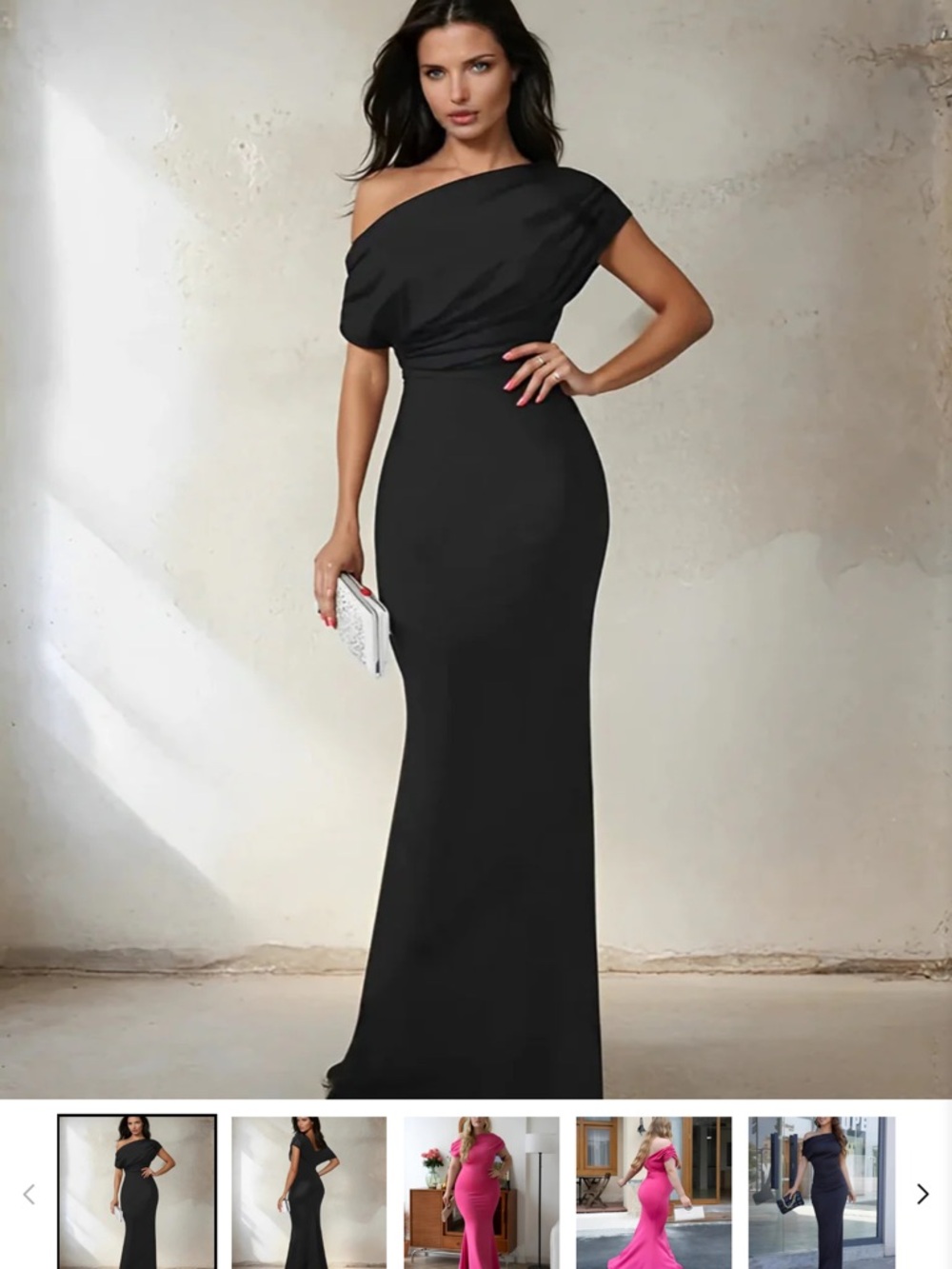 Elegant One-Shoulder Black Evening Gown